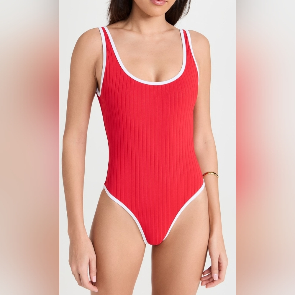SOLID & STRIPED swimsuit XL Annemarie Lipstick red ribbed one piece new $130